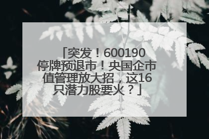 突发！600190停牌预退市！央国企市值管理放大招，这16只潜力股要火？